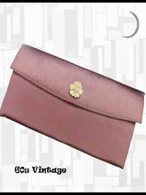 Vintage Satin Foldover Clutch Pave Rhinestones, Cocoa Brown 60 Evening Purse